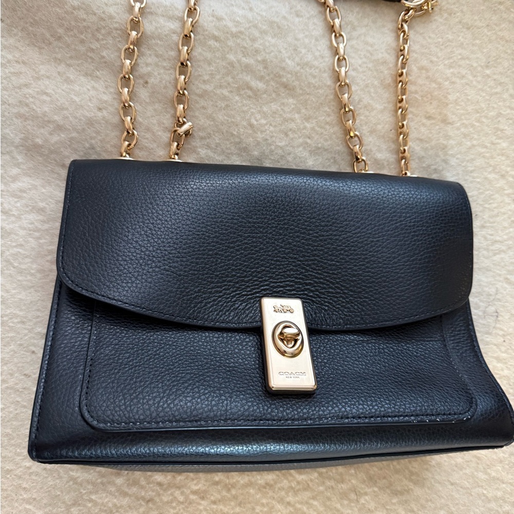 Coach Lane Shoulder Bag Black Snake Embossed Gold Hardware Bag